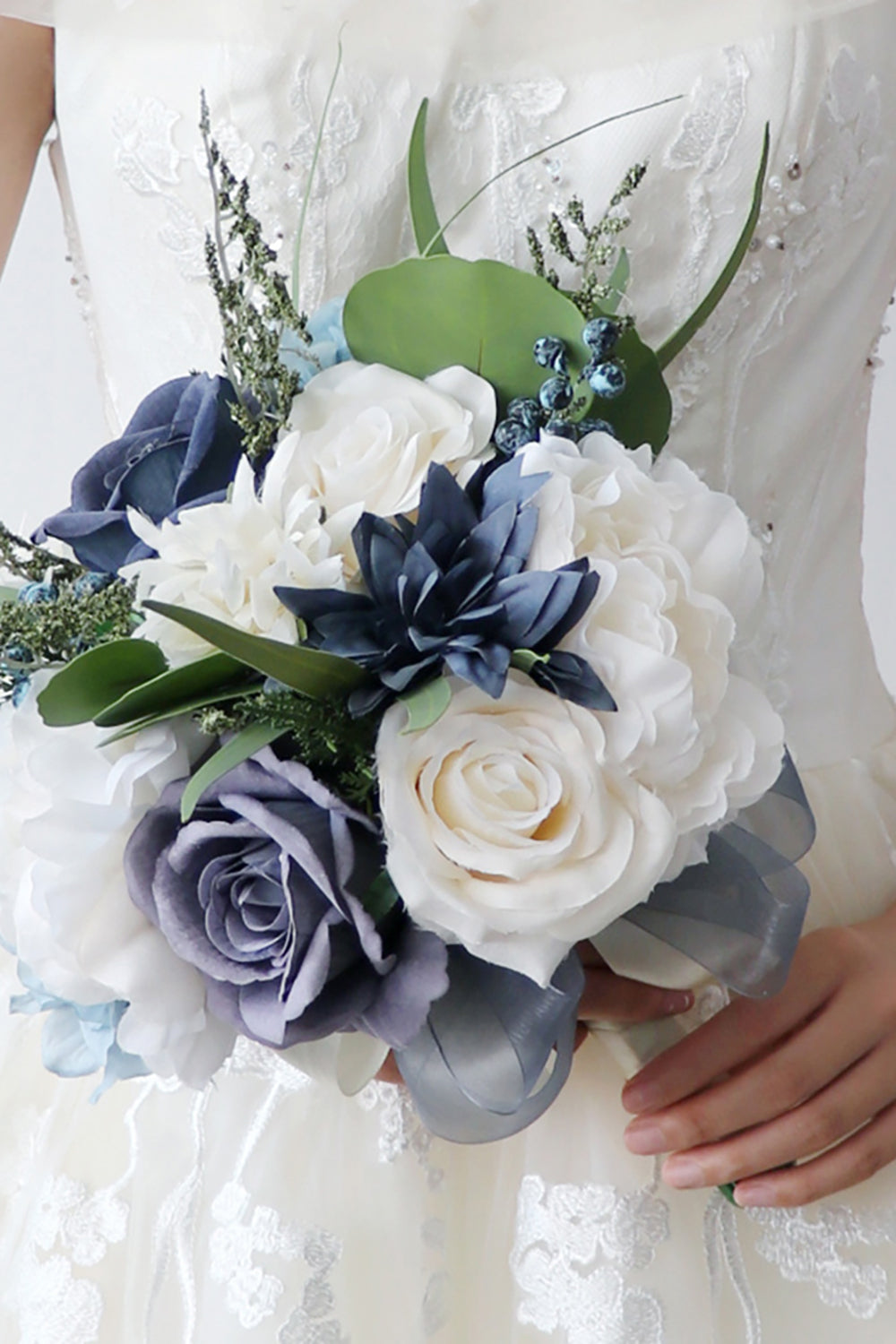 Blue Fascinating Round Silk Flower Bridal Bouquets