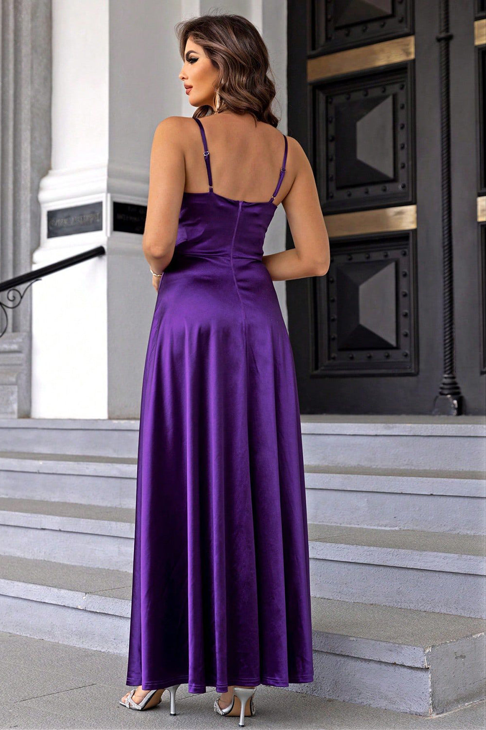 Purple Spaghetti Straps A-line Satin Prom Dress