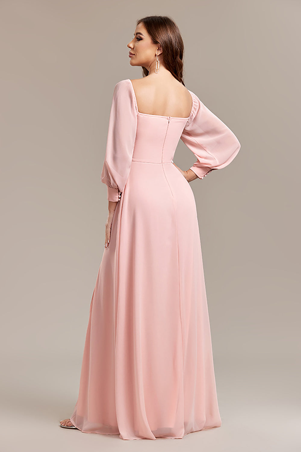 Blush A-Line Off the Shoulder Long Wedding Guest Dress with Slit