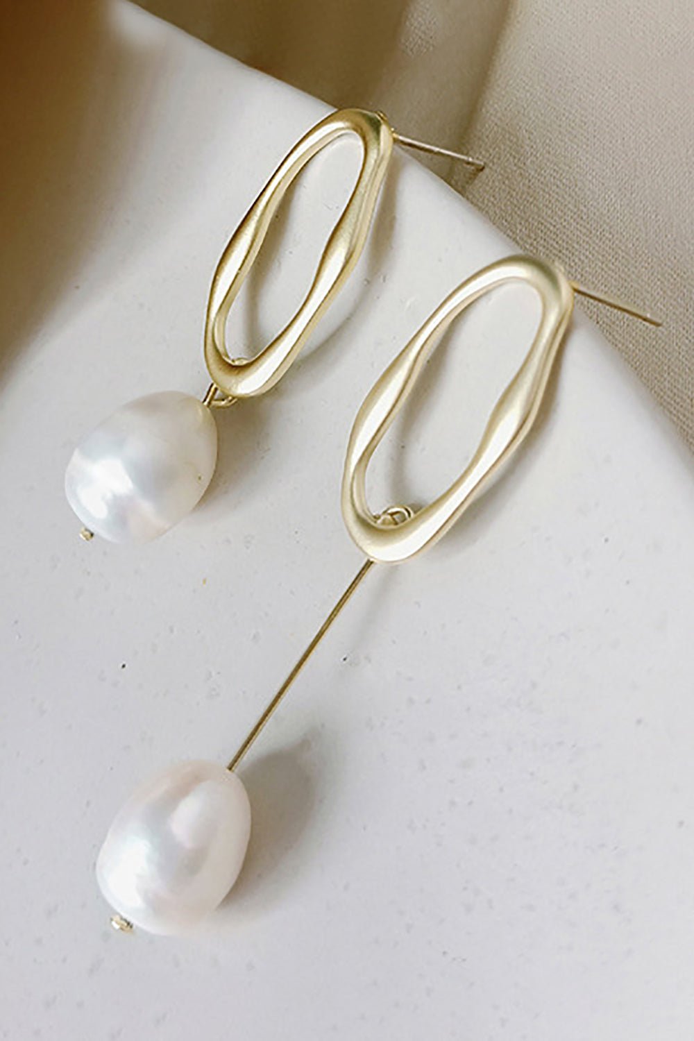 Golden Baroque Natural Textured Pearl Wedding Party Earrings