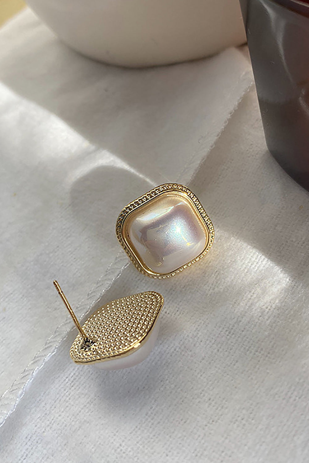 Golden Vintage Square Pearl Wedding Earrings