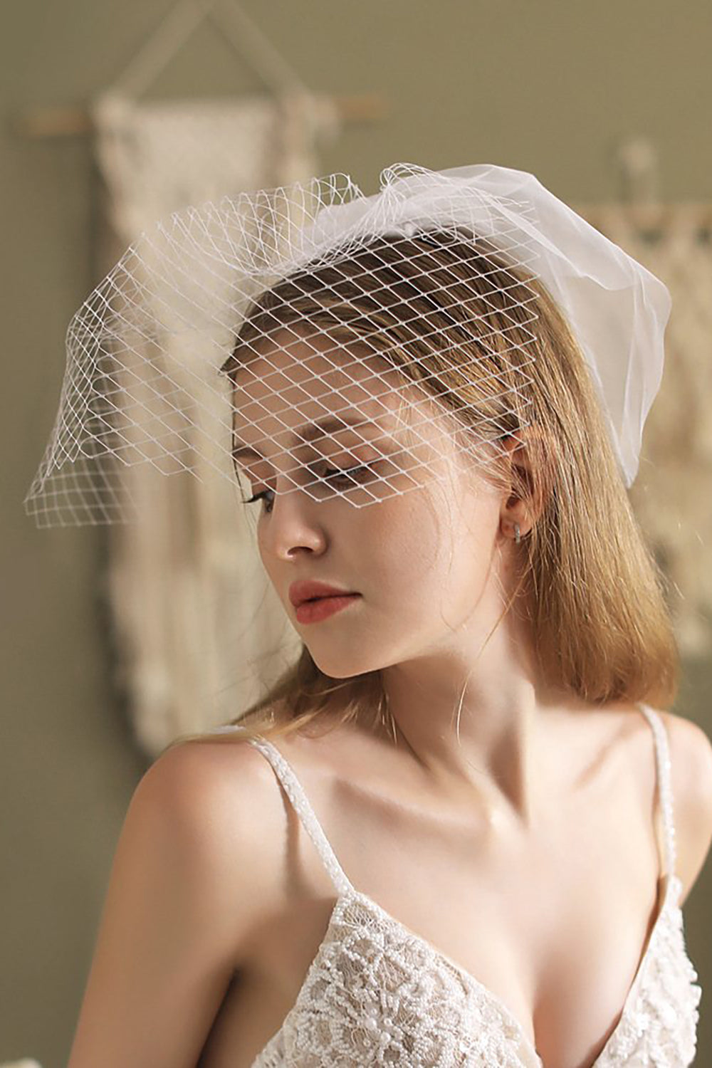 White Tulle Birdcage Veil With Mesh