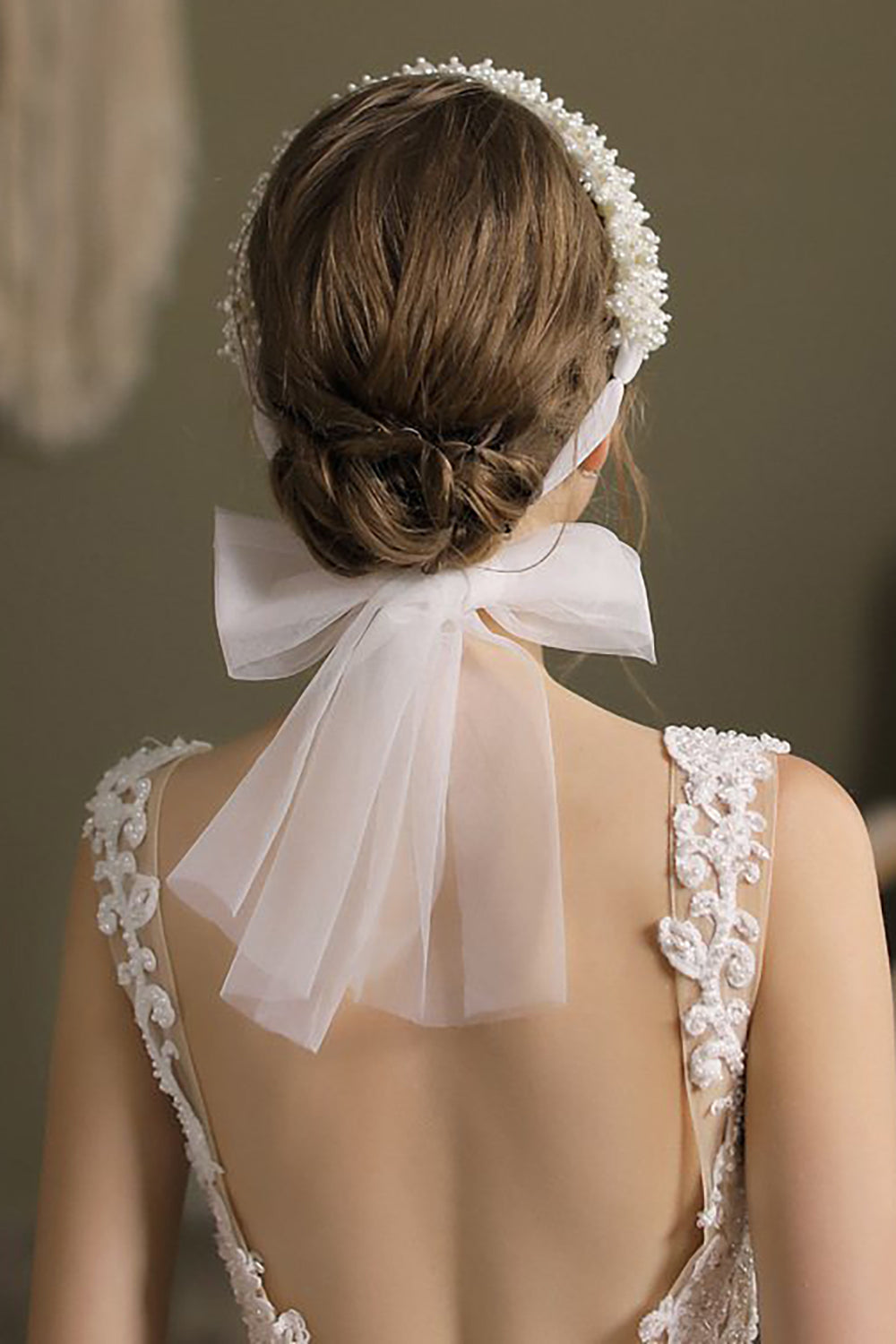 White Bridal Headband With Faux Pearl