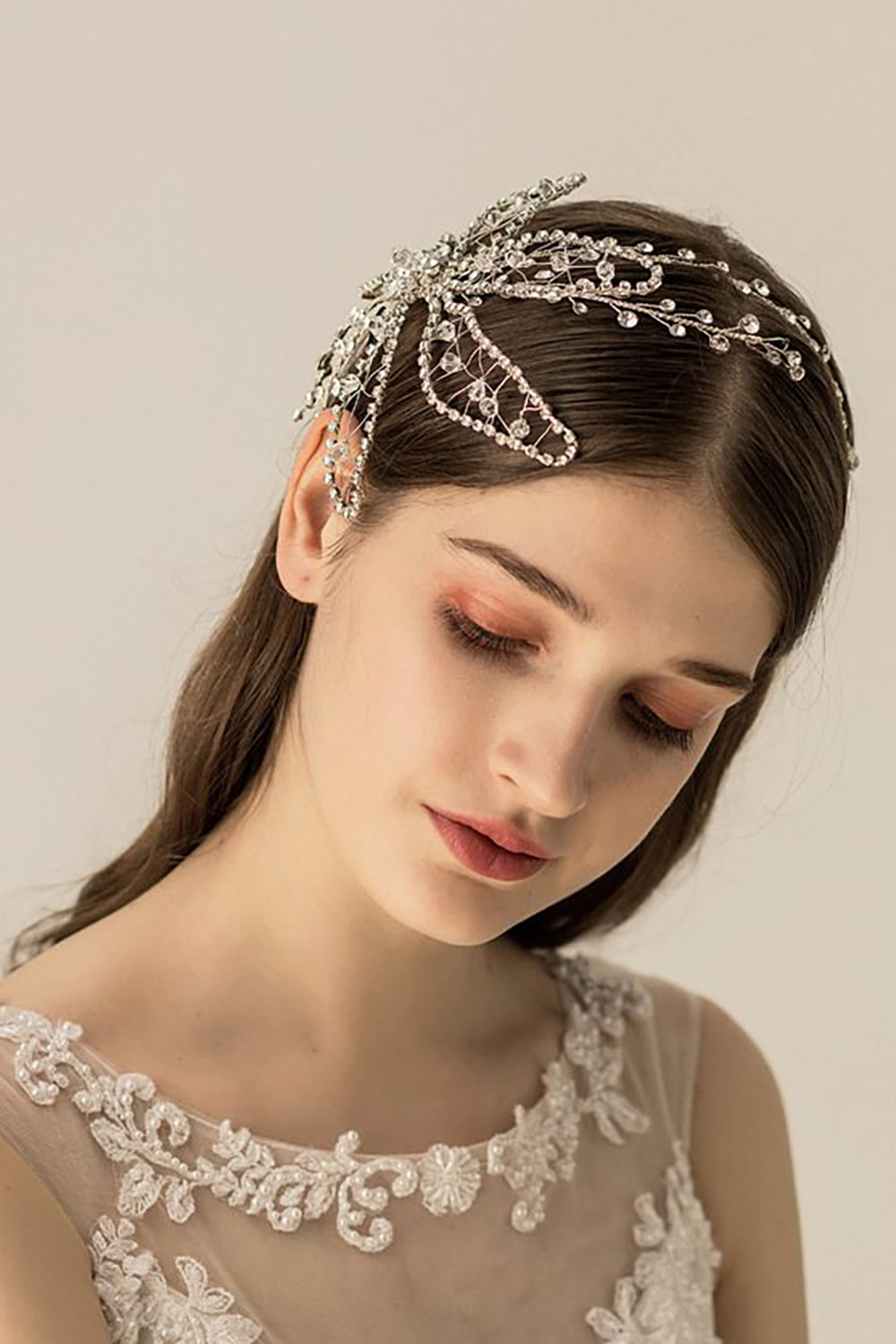 Silver Flower Shaped Rhinestone Bridal Headpiece