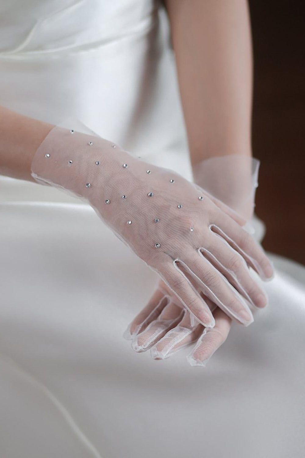 Elegant Simple Short Wedding Gloves with Beading