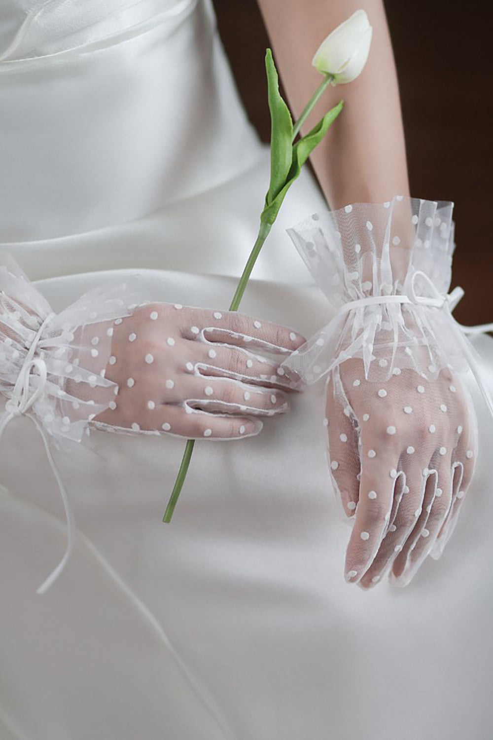 Polka Dot Lace Ribbon Wedding Gloves