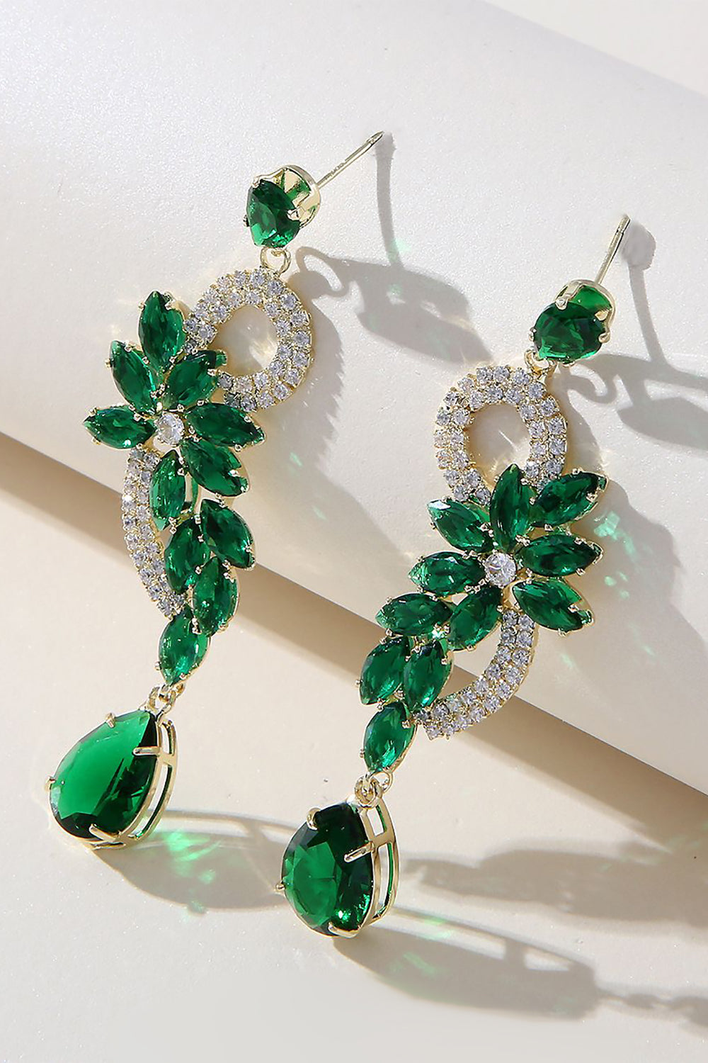 Green Rhinestone Beaded Wedding Earrings