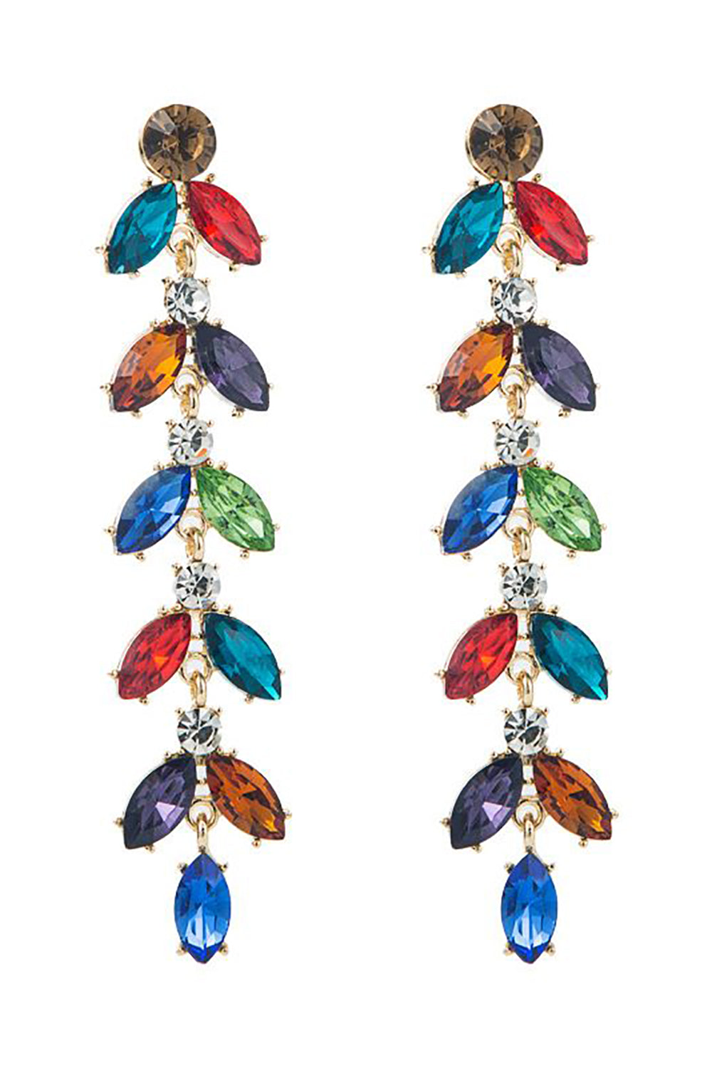 Colorful Rhinestone Leaves Wedding Earrings