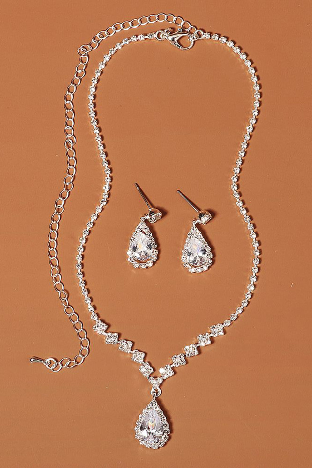 Rhinestone Drop Bridal Earrings Necklace Set