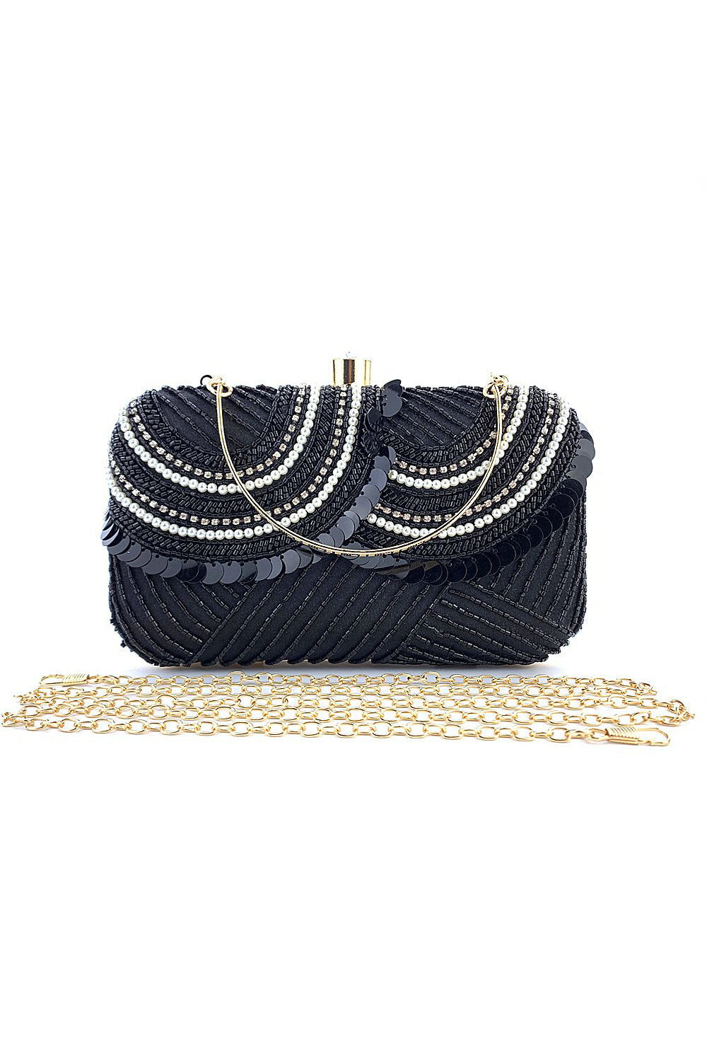 Black Beaded MIni Party Handbag with Sequins