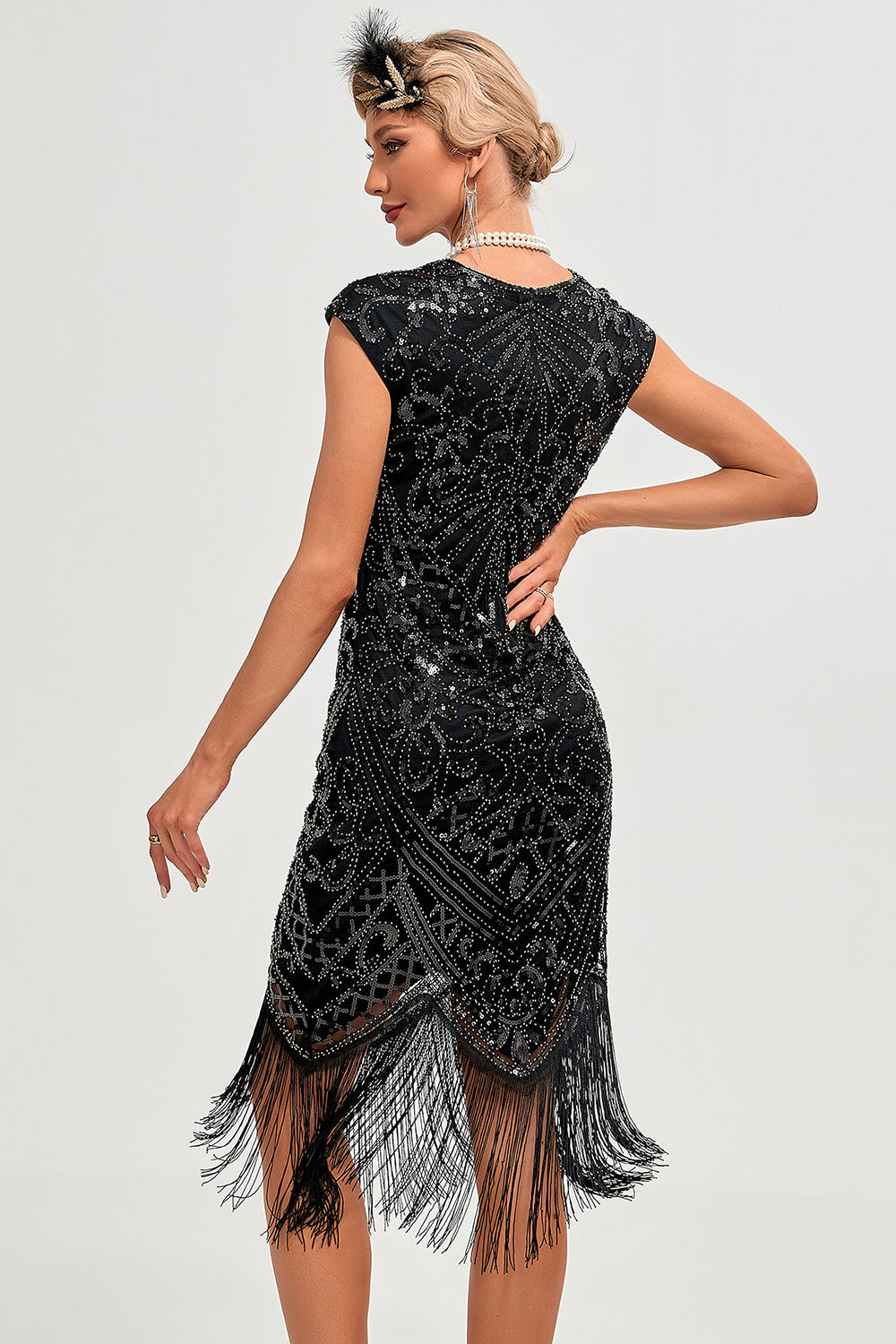 Sparkly Black Beaded Fringed Gatsby Dress