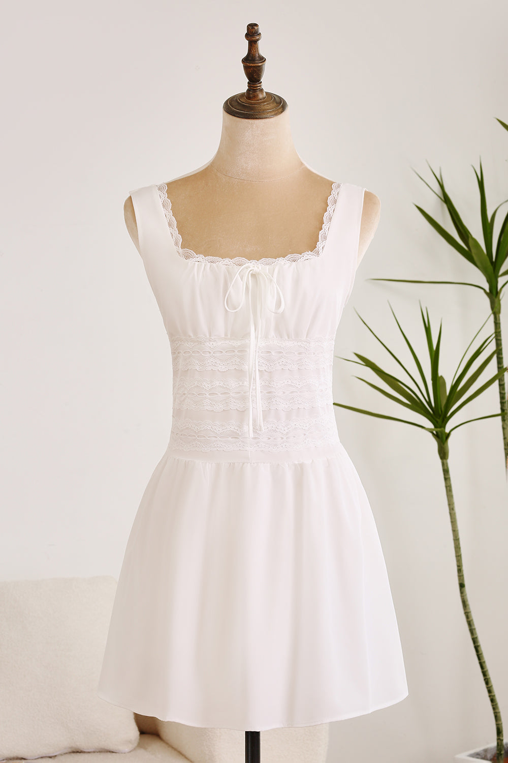 Cute A Line Pleated Square Neck White Short Graduation Dress With Lace