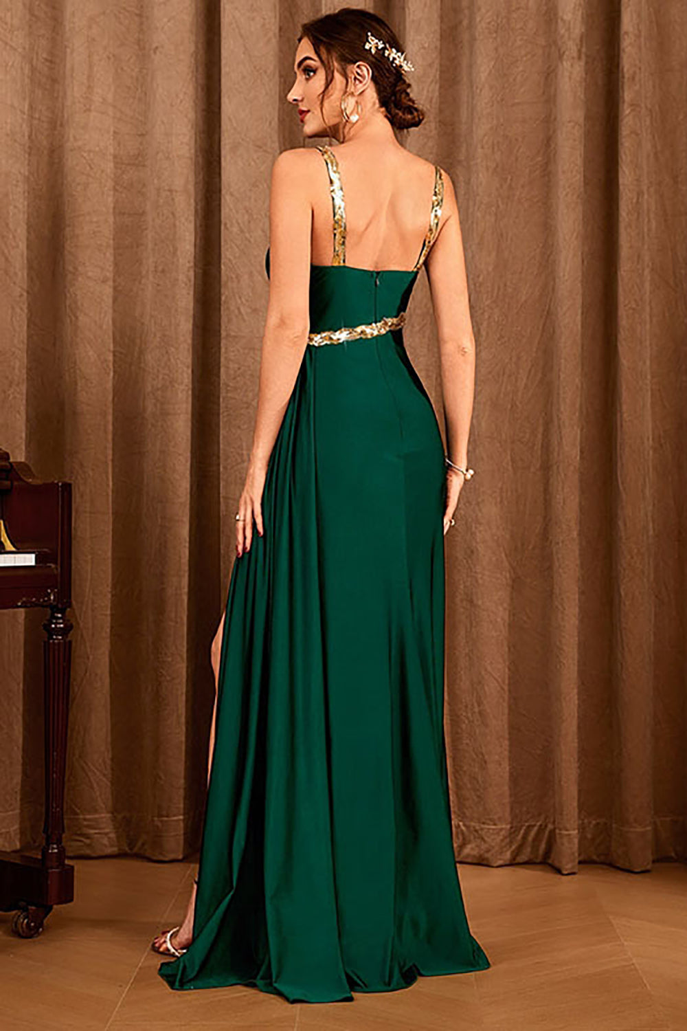 Dark Green Asymmetrical Long Prom Dress with Slit