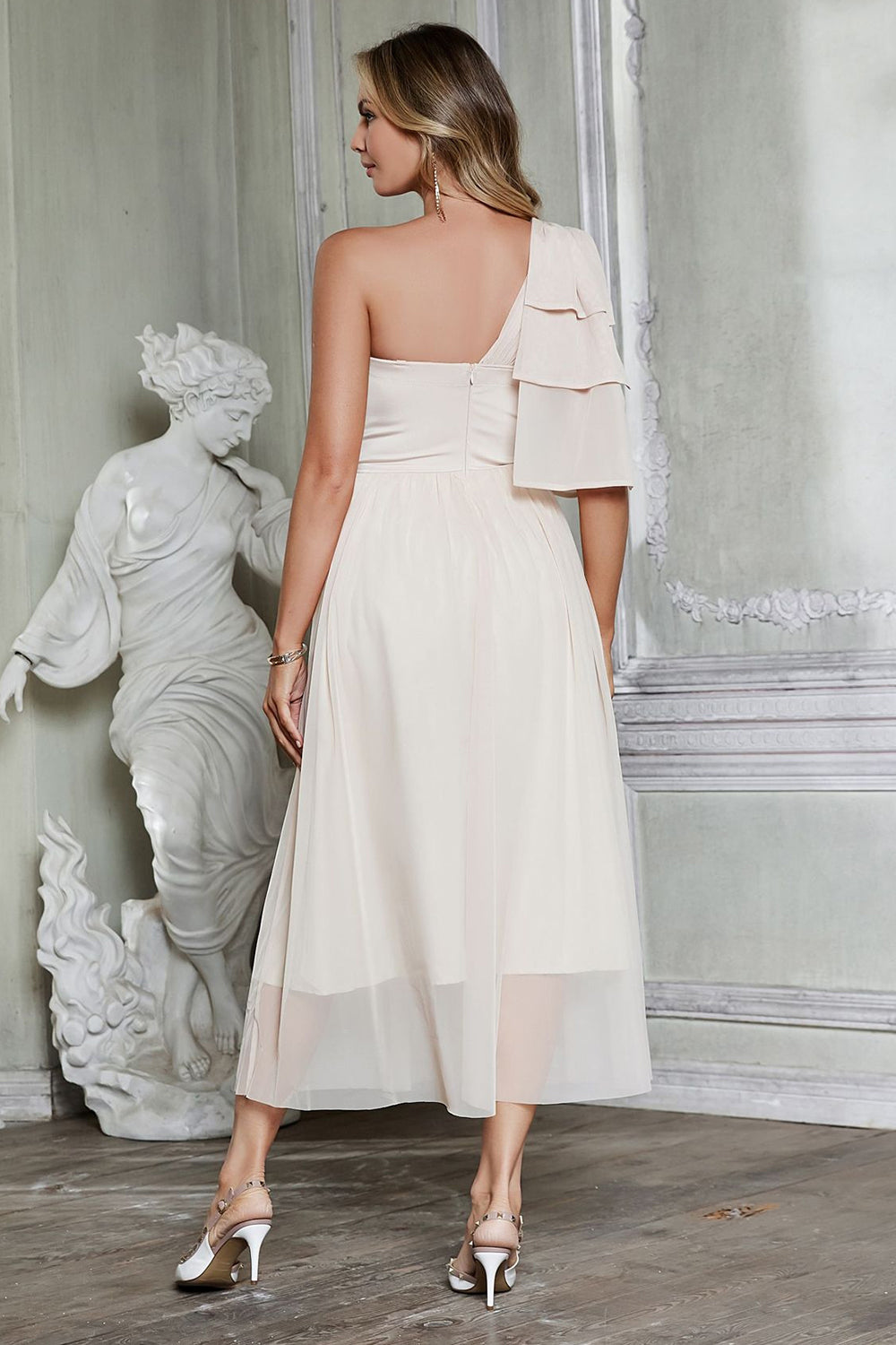 Apricot A-Line One Shoulder Corset Evening Party Dress