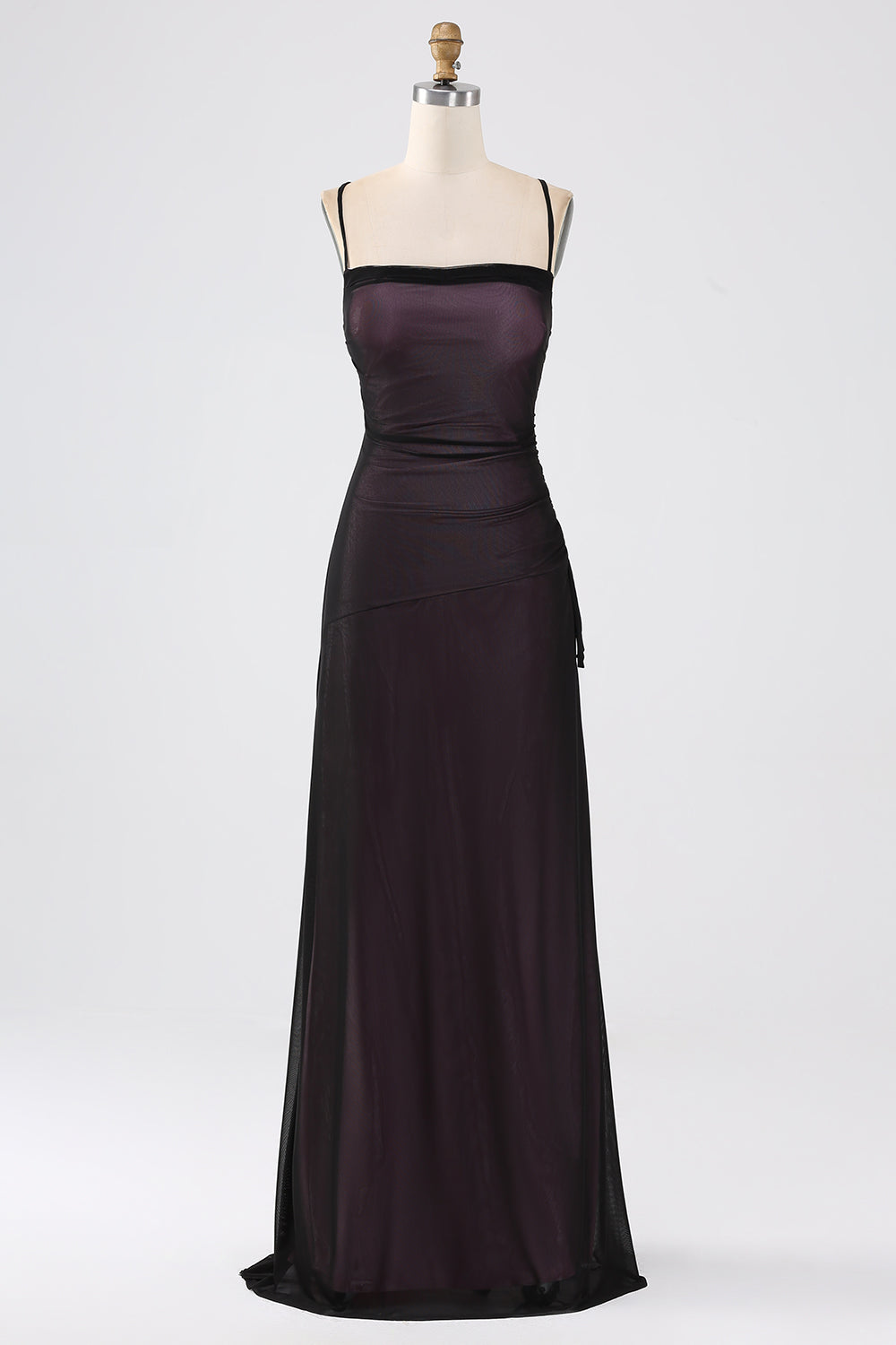 Black Pink Sheath Spaghetti Straps Floor Length Bridesmaid Dress With Elasticity