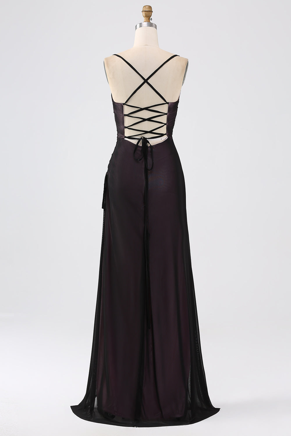 Black Pink Sheath Spaghetti Straps Floor Length Bridesmaid Dress With Elasticity