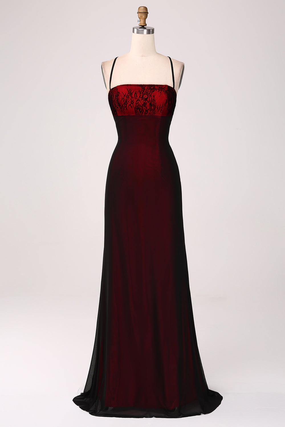 Black Red Sheath Spaghetti Straps Backless Floor Length Bridesmaid Dress