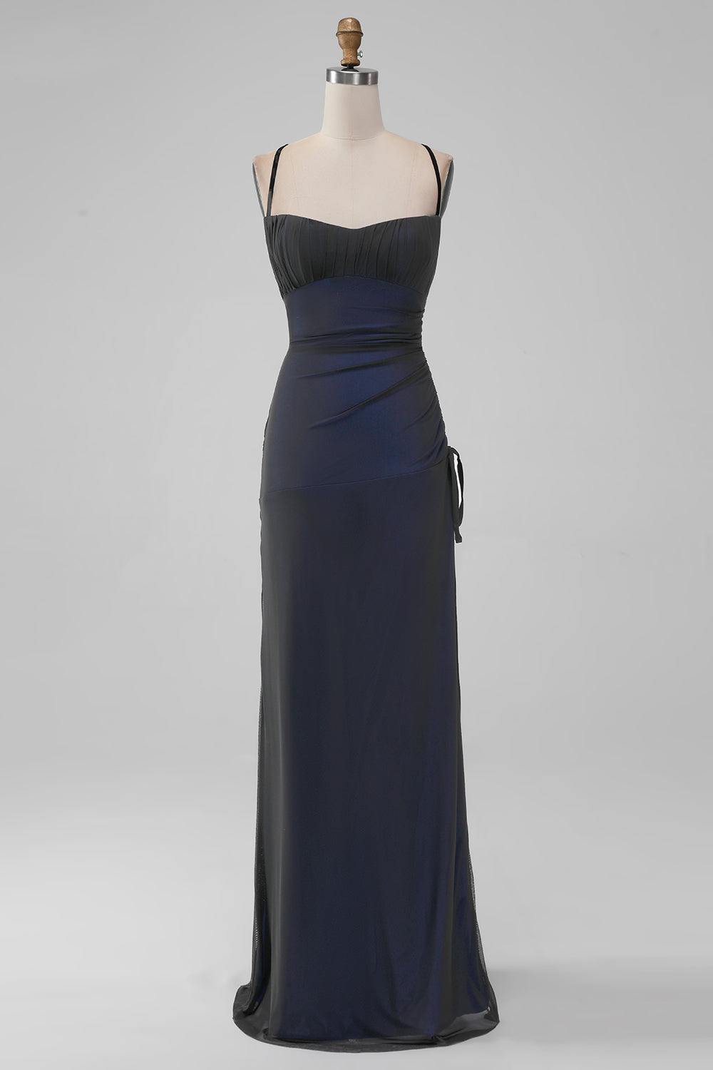 Black Blue Sheath Spaghetti Straps Floor Length Bridesmaid Dress