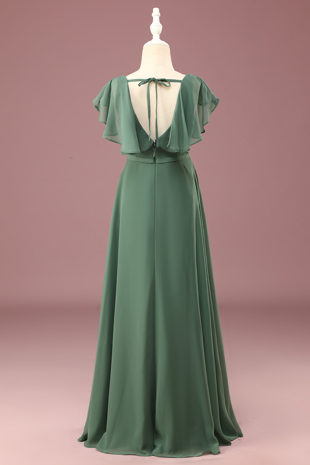 A-line Eucalyptus V-Neck Chiffon Junior Bridesmaid Dress With Cap Sleeve