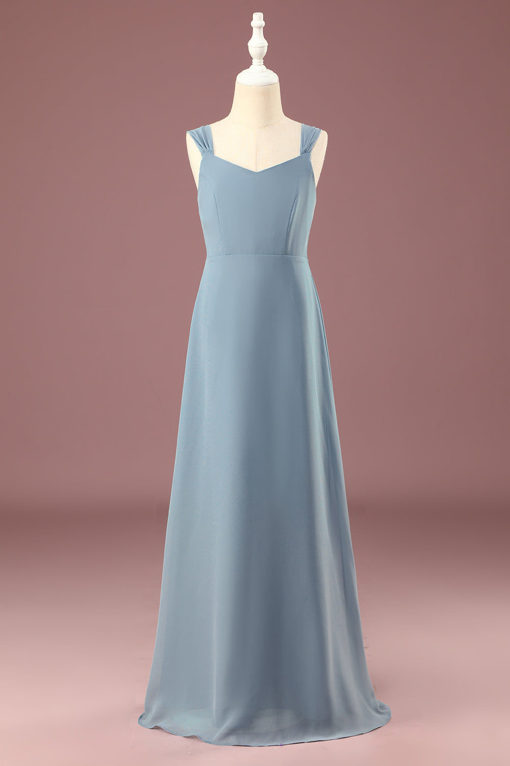 Dusty Blue A-line V-neck Chiffon Junior Bridesmaid Dress