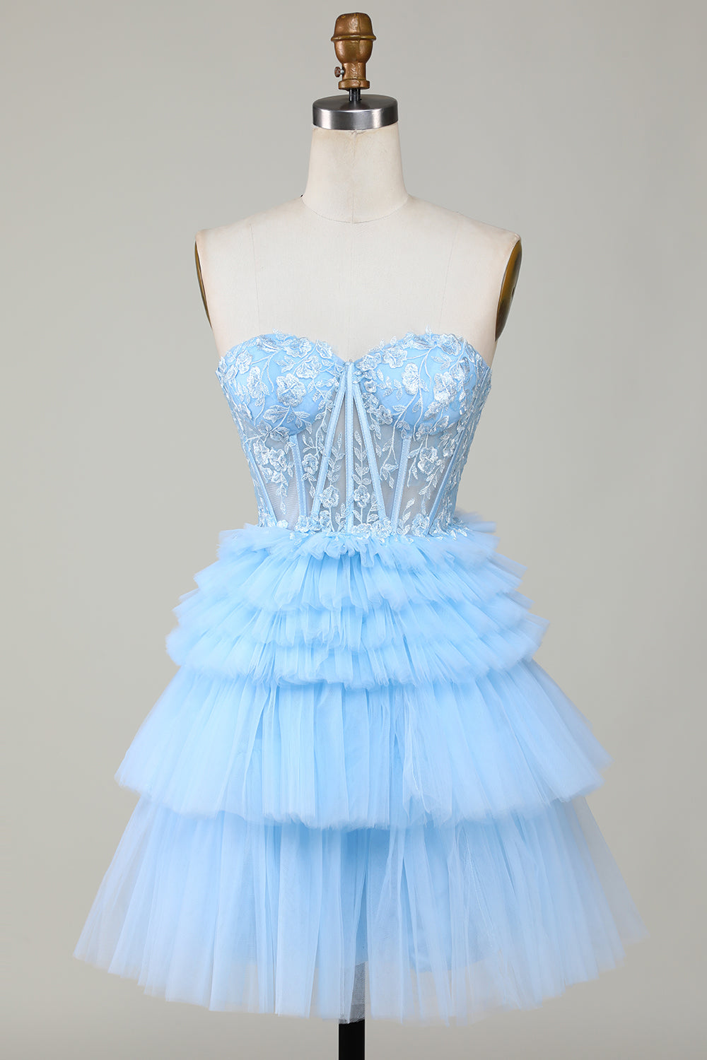 Trendy Blue A Line Sweetheart Tiered Short Homecoming Dress with Ruffles