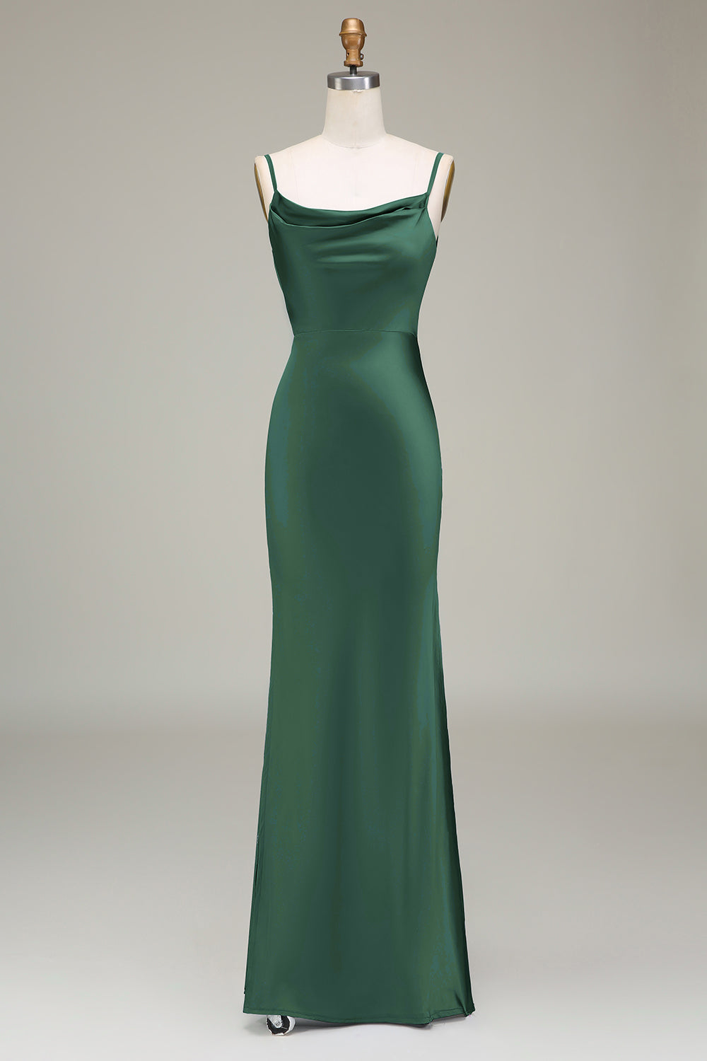 Sheath Spaghetti Straps Long Satin Bridesmaid Dress