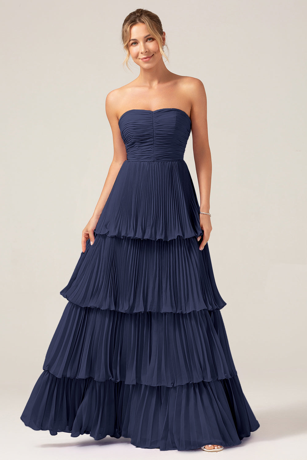 A-Line Strapless Tiered Pleated Bridesmaid Dress [US WAREHOUSE]- Random Color