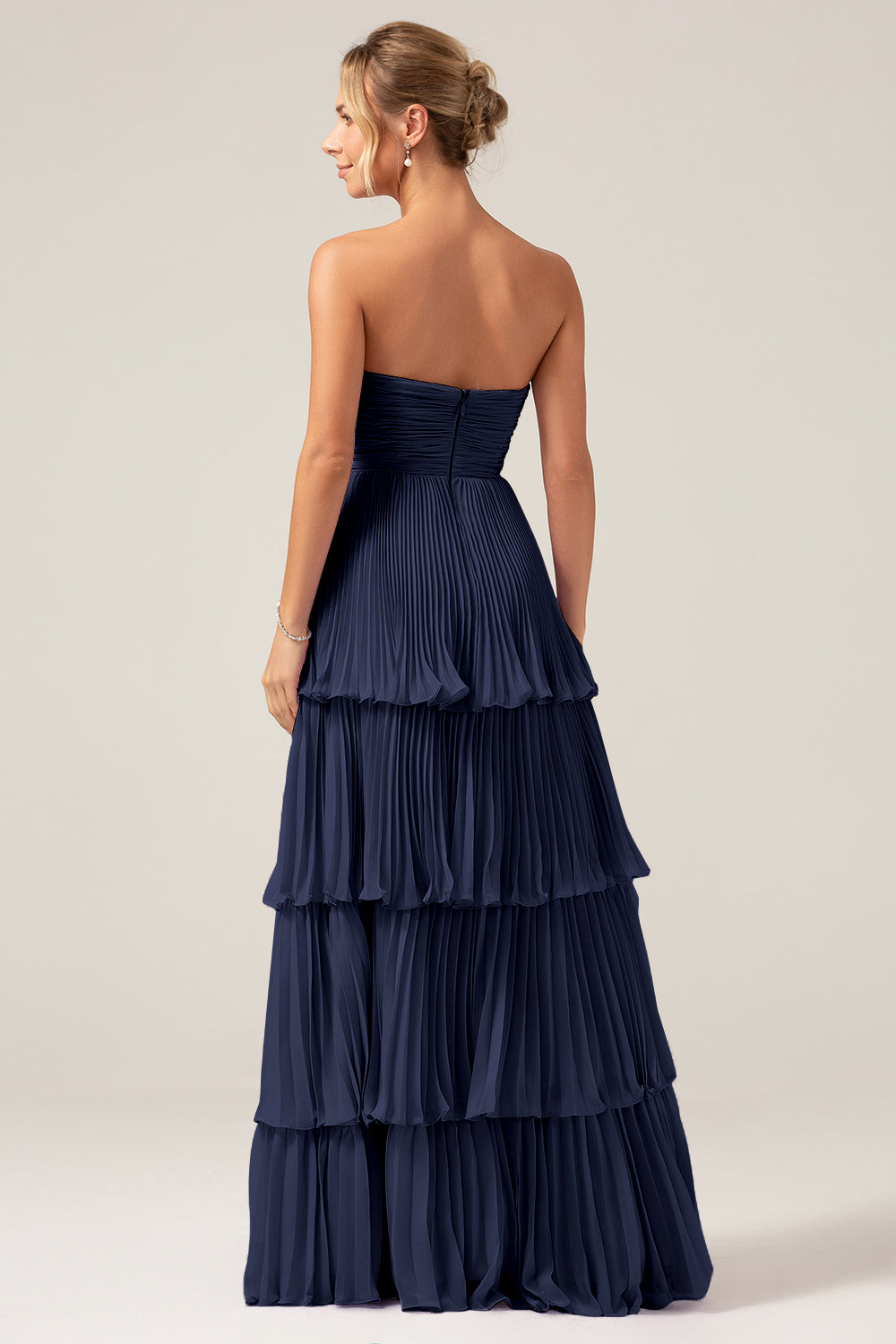 A-Line Strapless Tiered Pleated Bridesmaid Dress [US WAREHOUSE]- Random Color