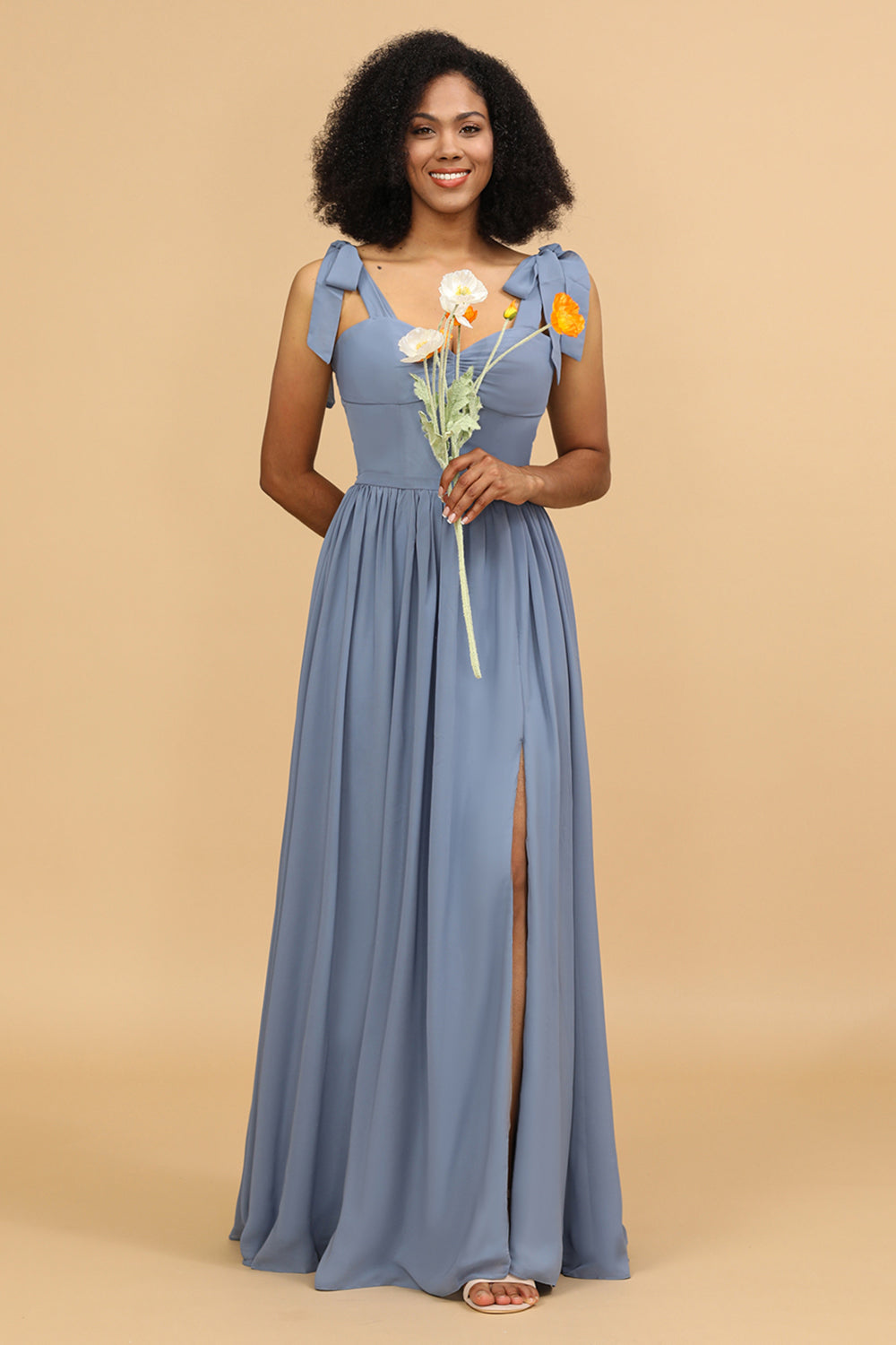 Sweetheart Sleeveless Long Chiffon Bridesmaid Dress with Slit