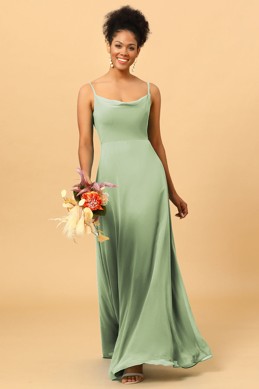 A Line Spaghetti Straps Floor-Length Chiffon Bridesmaid Dress