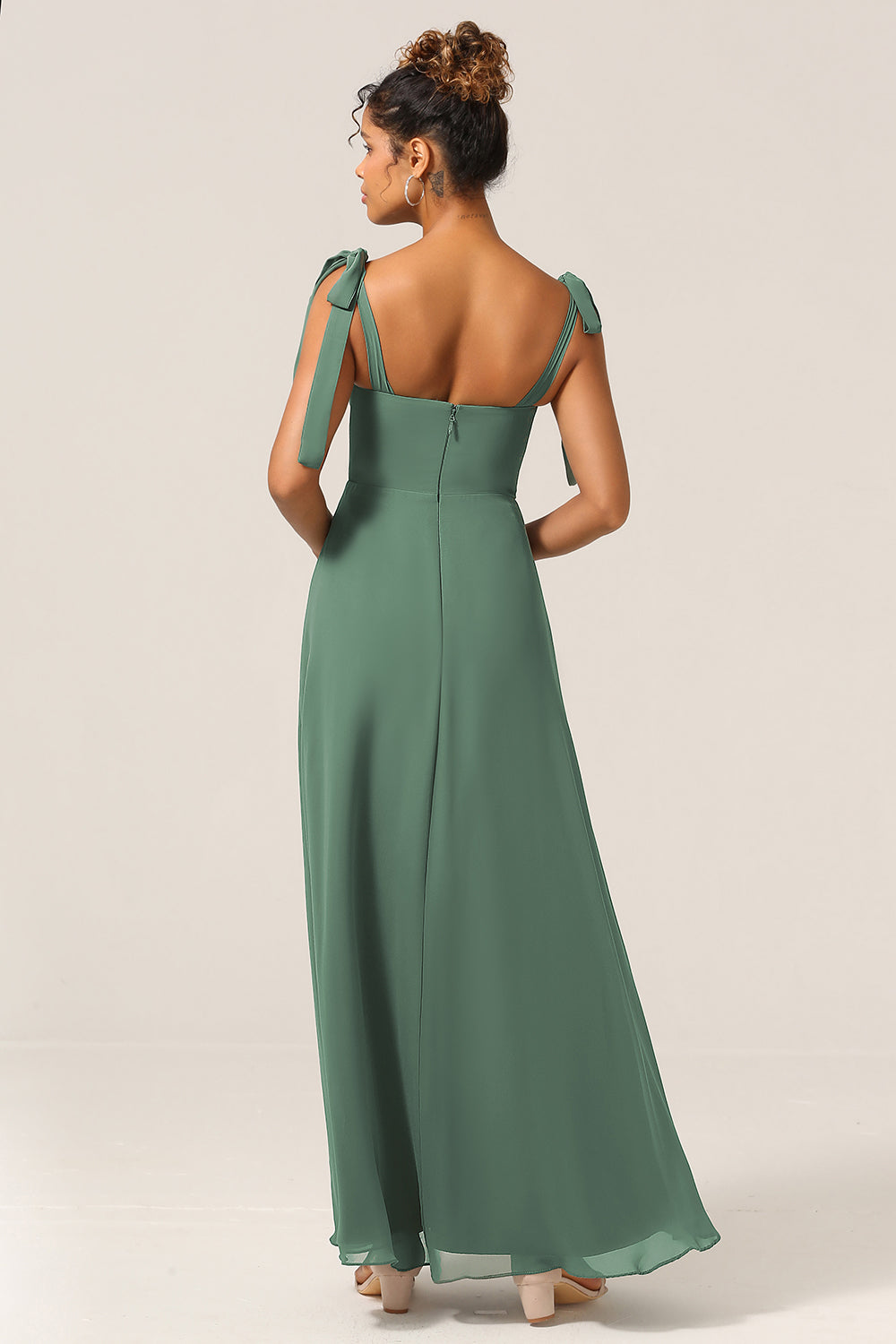 A-Line Spaghetti Straps Floor-Length Chiffon Bridesmaid Dress with Slit