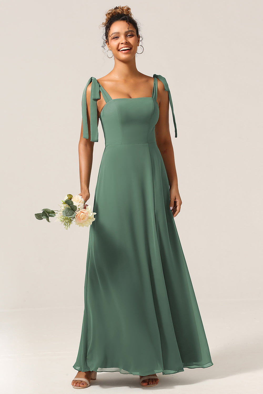 A-Line Spaghetti Straps Floor-Length Chiffon Bridesmaid Dress with Slit