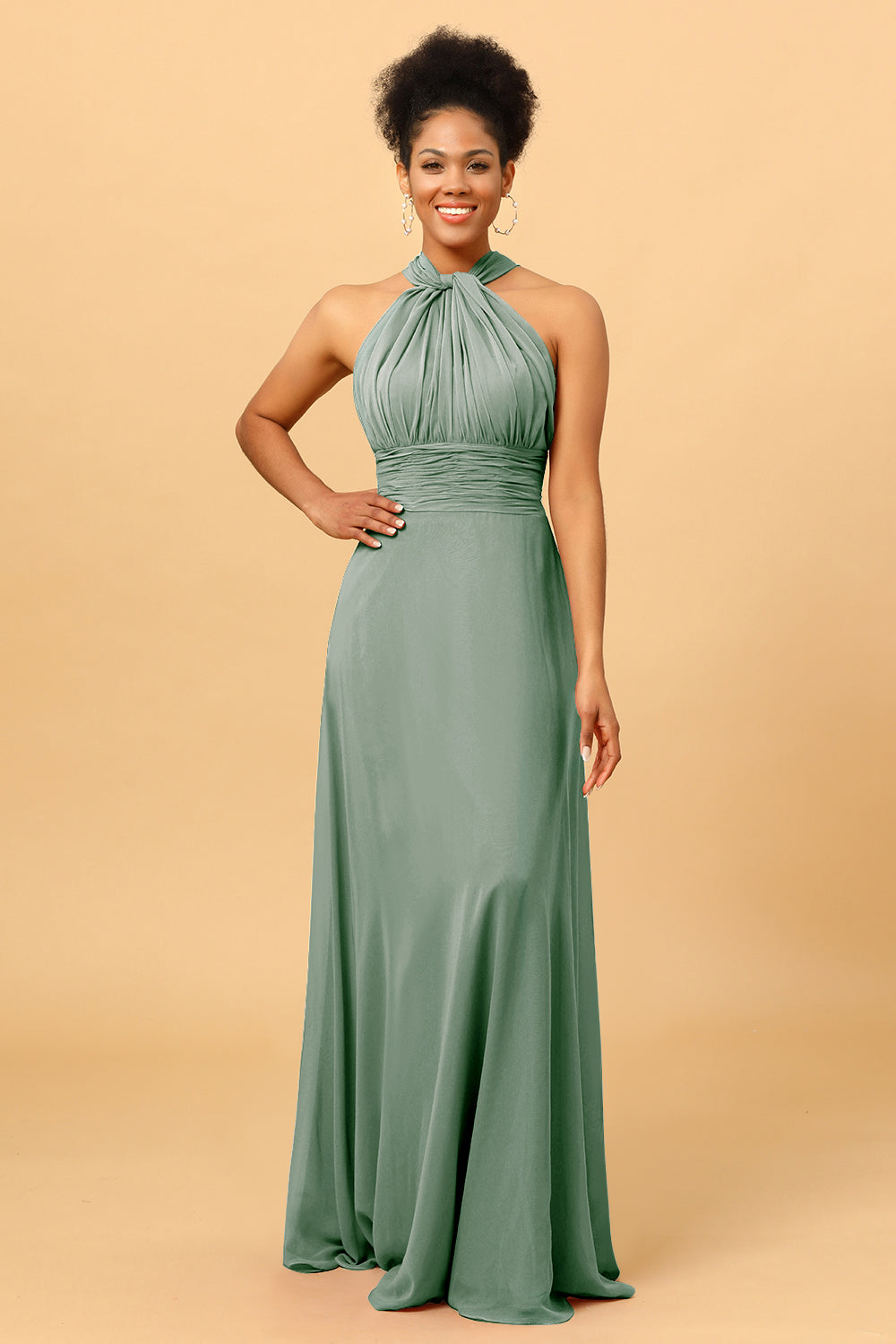 A Line Convertible Floor-Length Chiffon Bridesmaid Dress