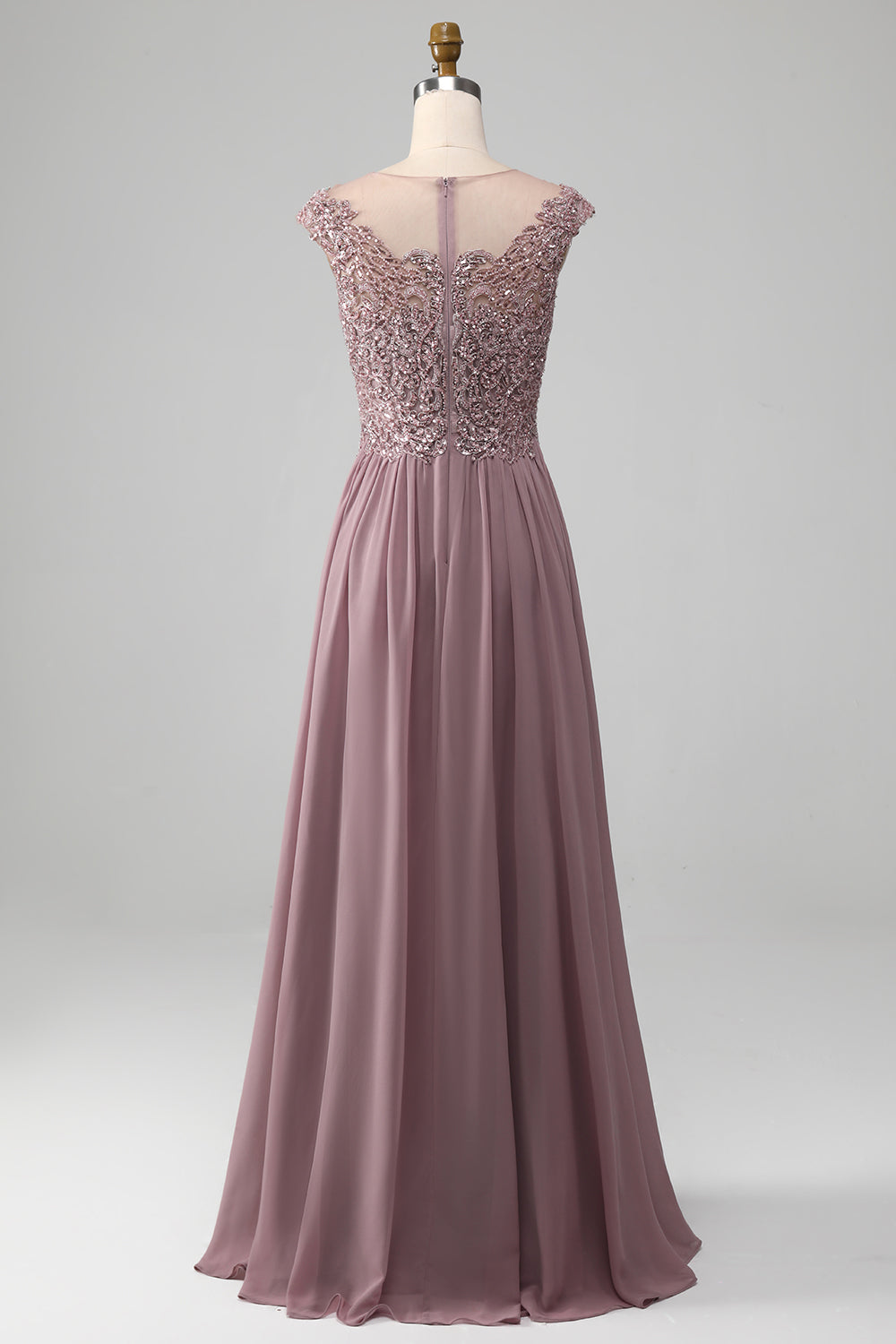 Sparkly Dusk A-Line Round Neck Sequin Chiffon Floor-Length Dress