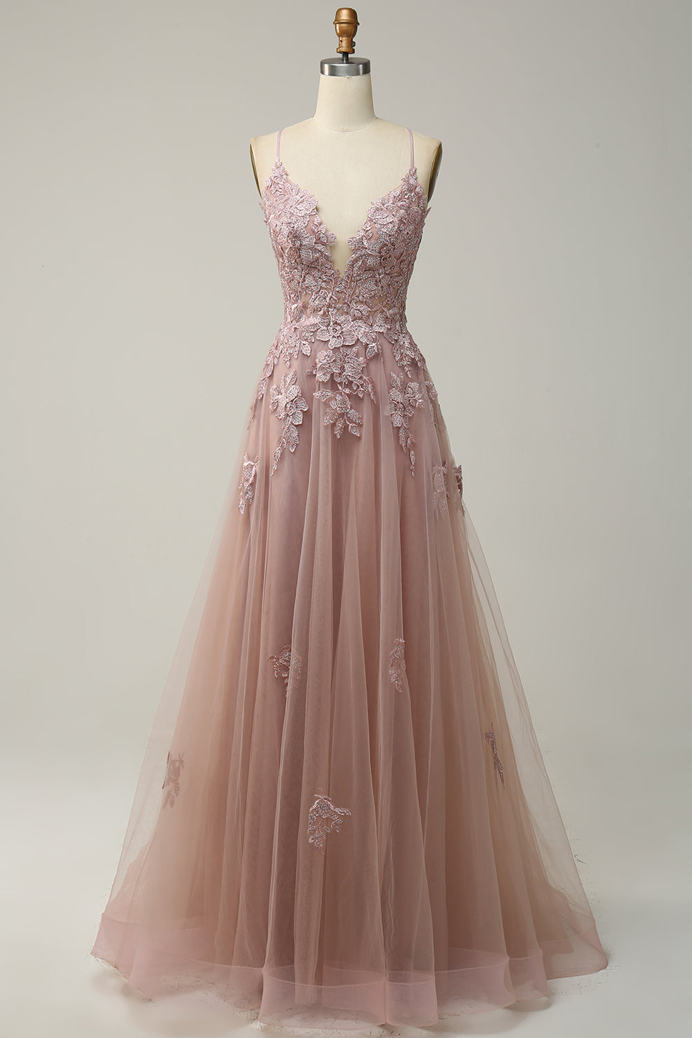 Blush A Line Spaghetti Straps Long Prom Dress with Appliques