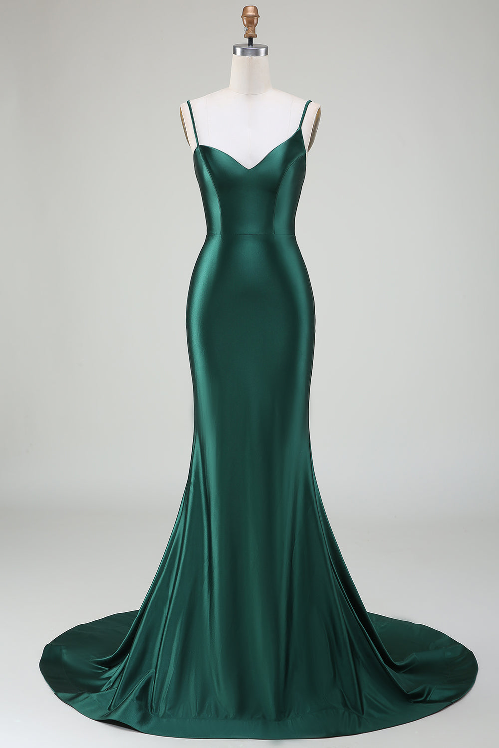 Dark Green Mermaid Spaghetti Straps Sweep Train Long Prom Dress