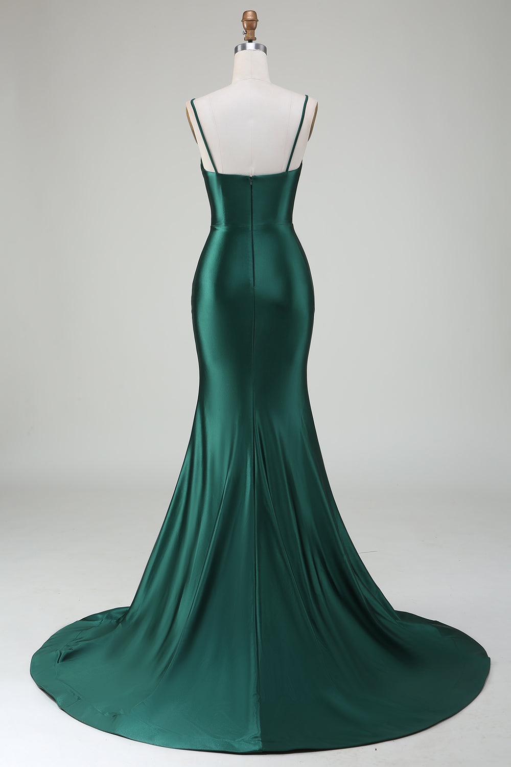 Dark Green Mermaid Spaghetti Straps Sweep Train Long Prom Dress