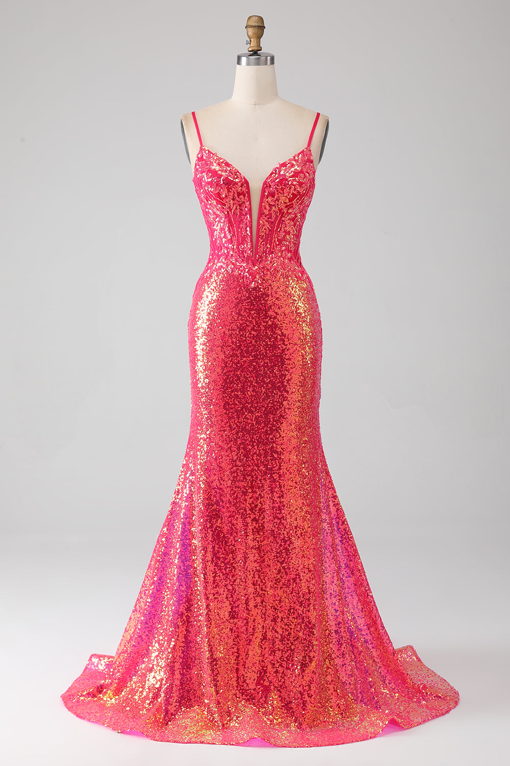 Sparkly Mermaid Spaghetti Straps Fuchsia Prom Dress with Sequins