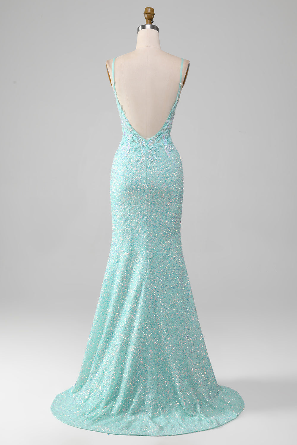 Mermaid Light Green Sparkly Sequins Long Prom Dress With Appliques