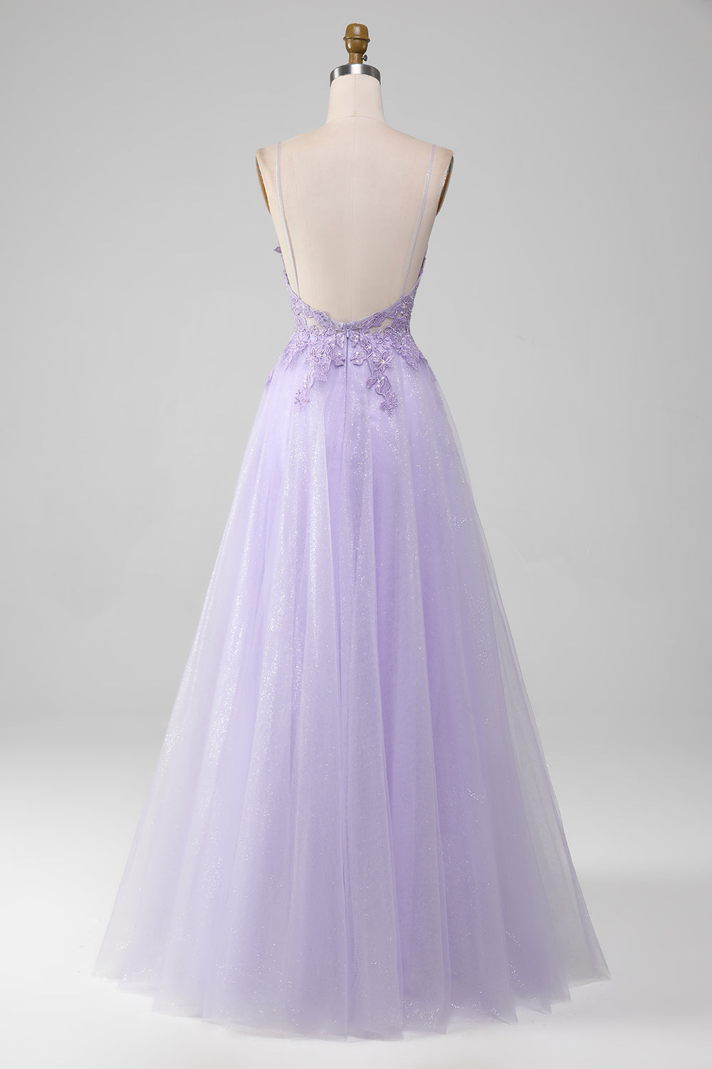 Light Purple A-Line Spaghetti Straps Long Sparkly Prom Dress With Beading