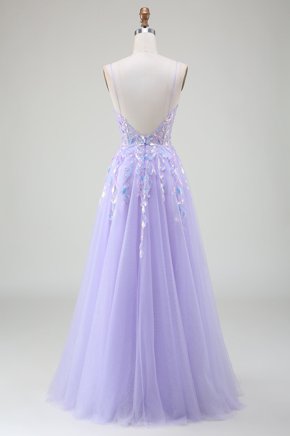 Sparkly A-Line Purple Spaghetti Straps Long Prom Dress with Sequins