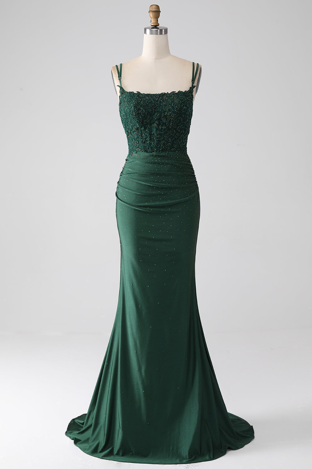 Dark Green Mermaid Spaghetti Straps Long Corset Prom Dress With Beading