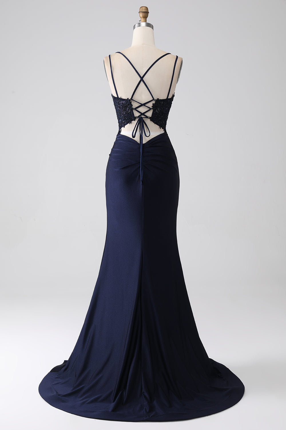 Mermaid Beaded Navy Prom Dress with Ruffles