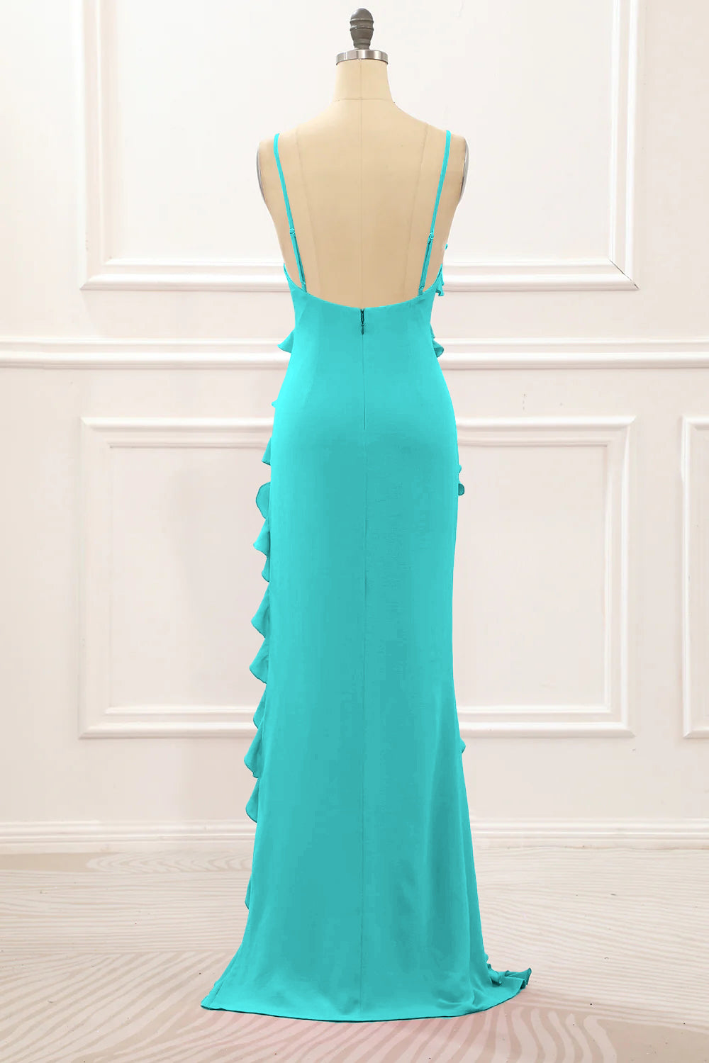 Spaghetti Straps Jade Tiered Mermaid Bridesmaid Dress With Slit