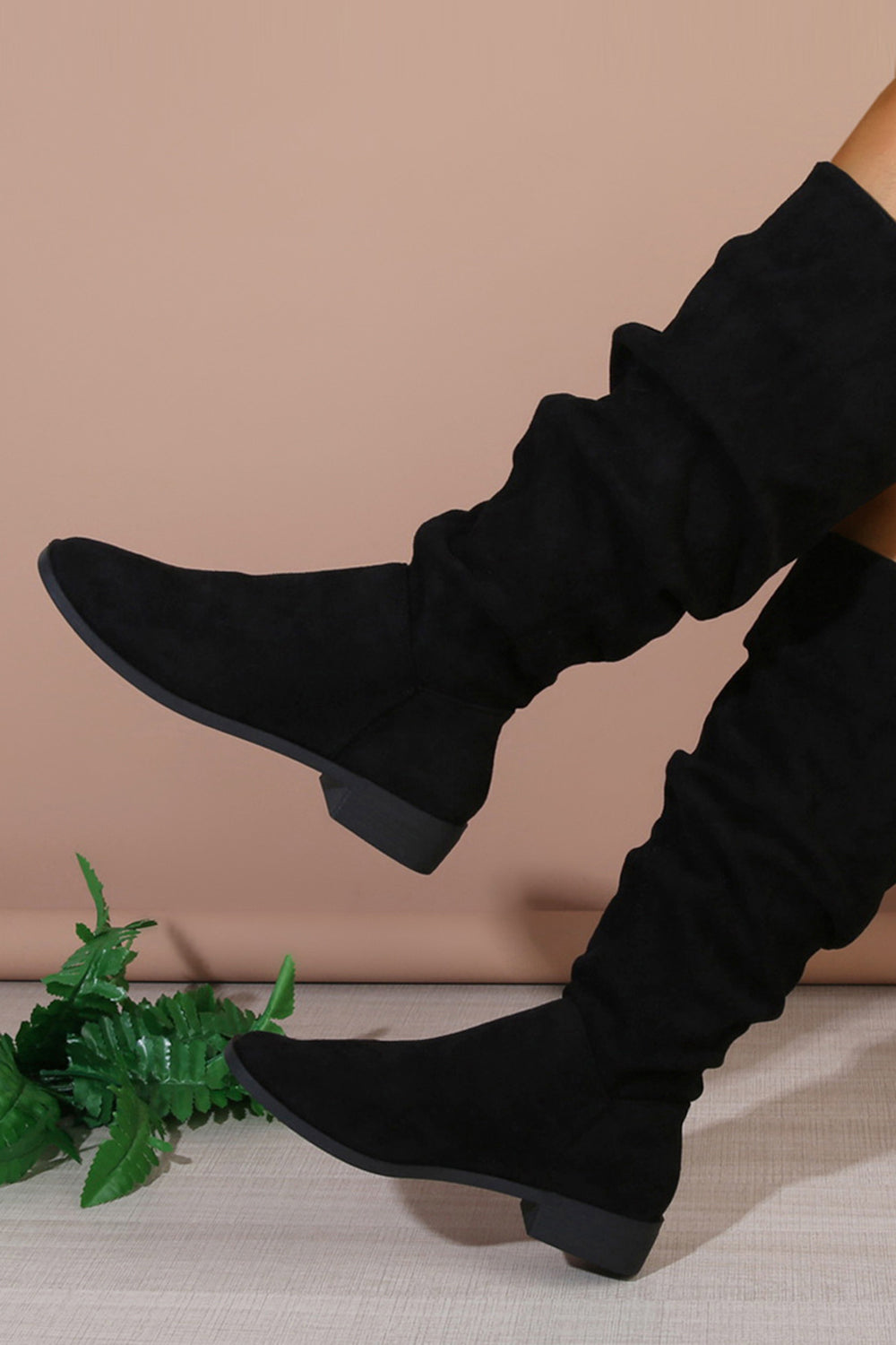 Women’s Brown Mid-Calf Thick Heel Retro Style Wrinkled Slouch Boots