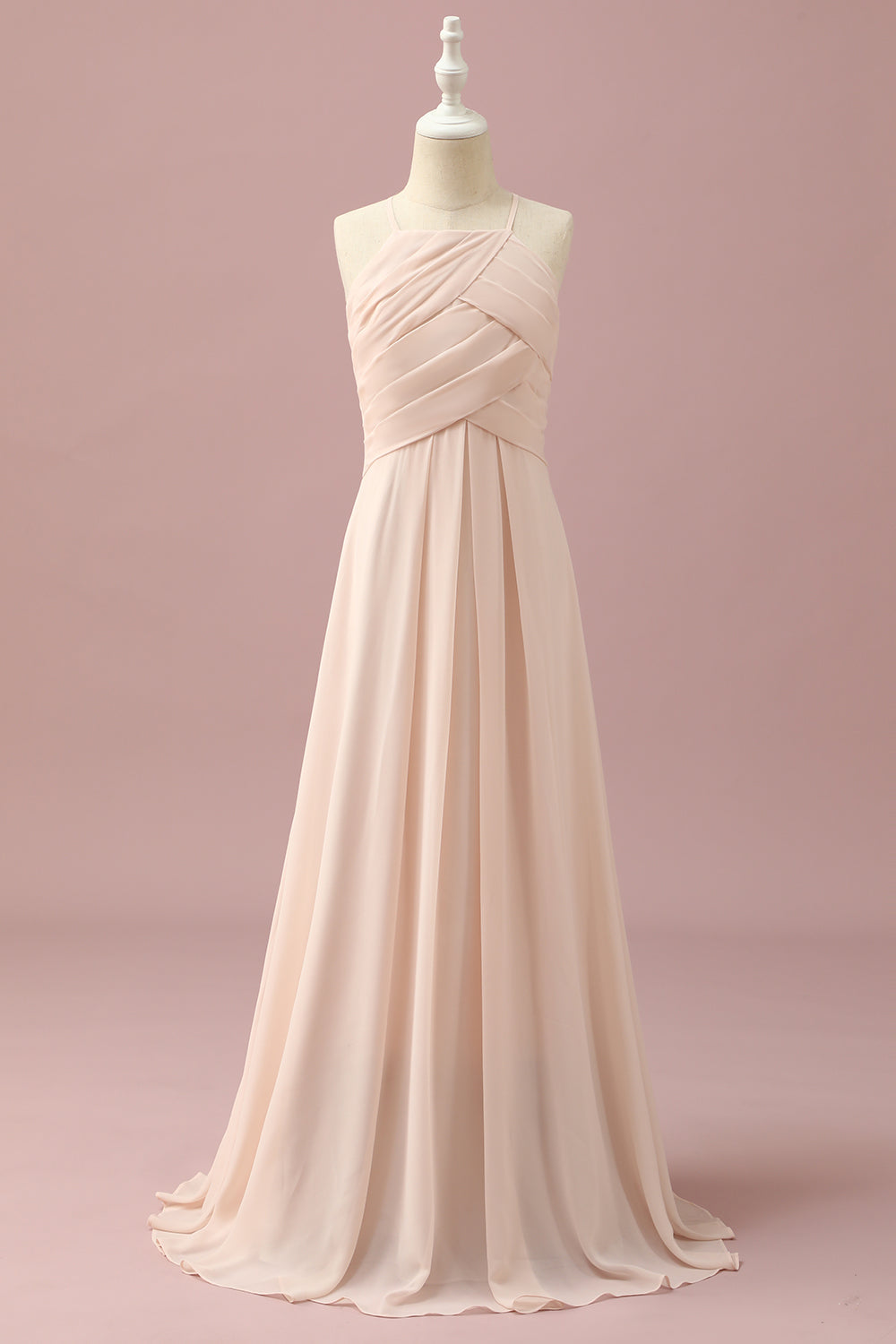 Ivory A-Line Halter Floor Length Chiffon Junior Bridesmaid Dress