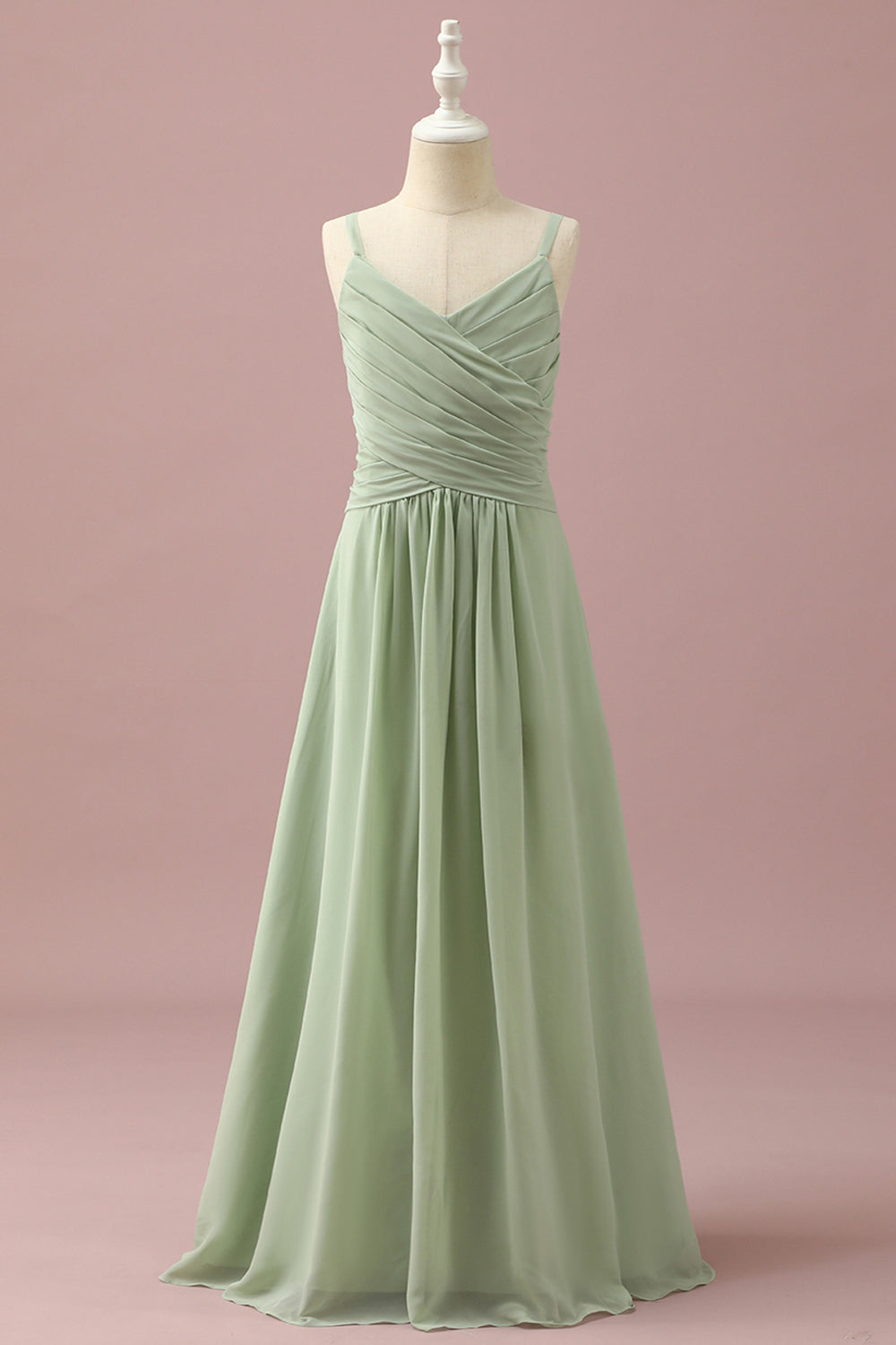 Sage A-Line Spaghetti Straps Floor Length Chiffon Junior Bridesmaid Dress