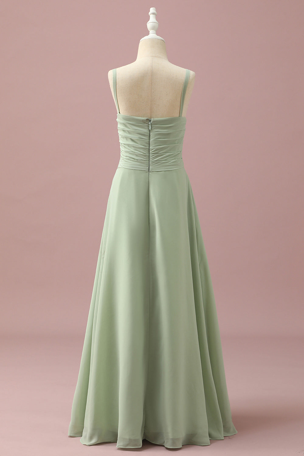 Sage A-Line Spaghetti Straps Floor Length Chiffon Junior Bridesmaid Dress