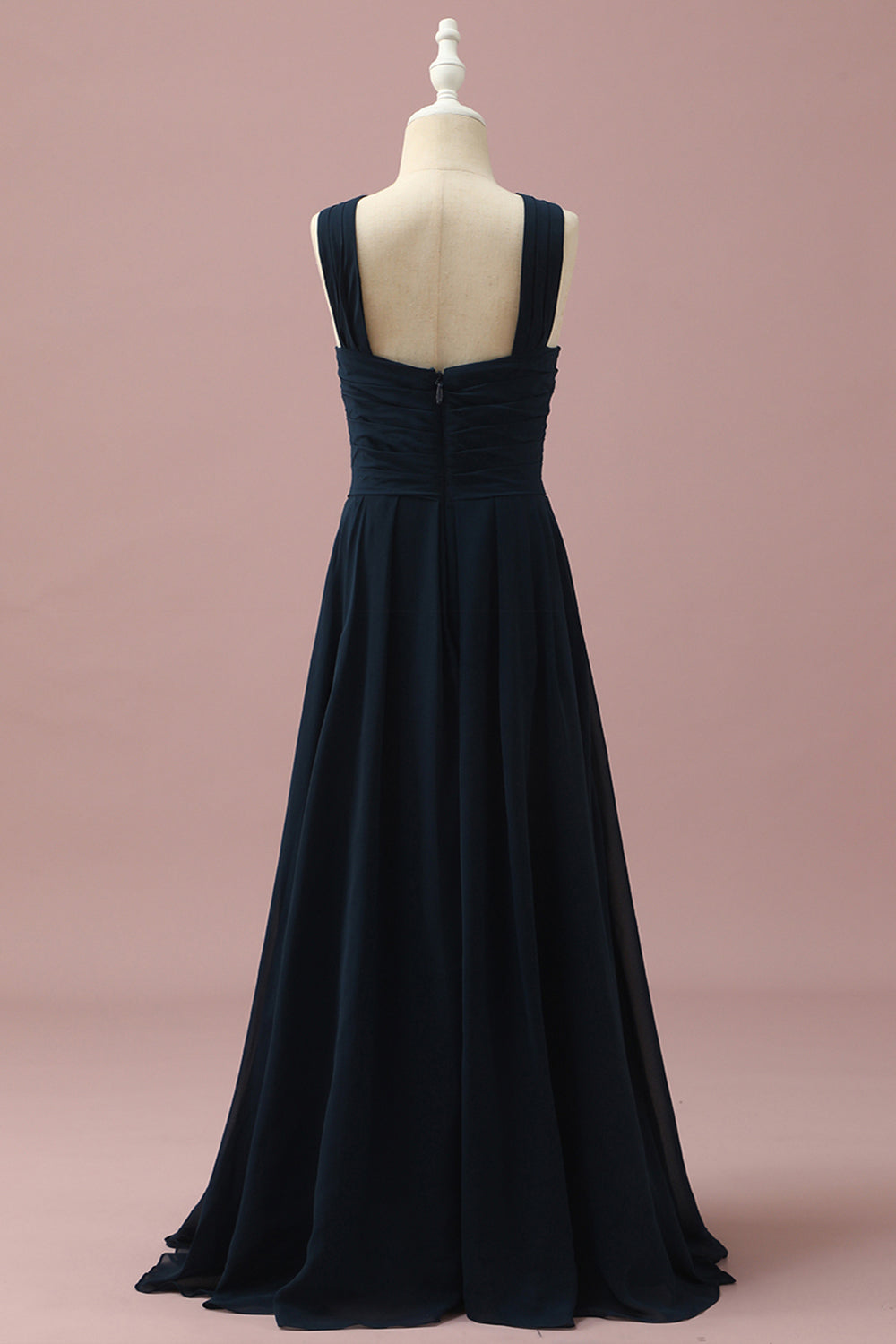 Dark Navy A-Line Halter Floor Length Chiffon Junior Bridesmaid Dress