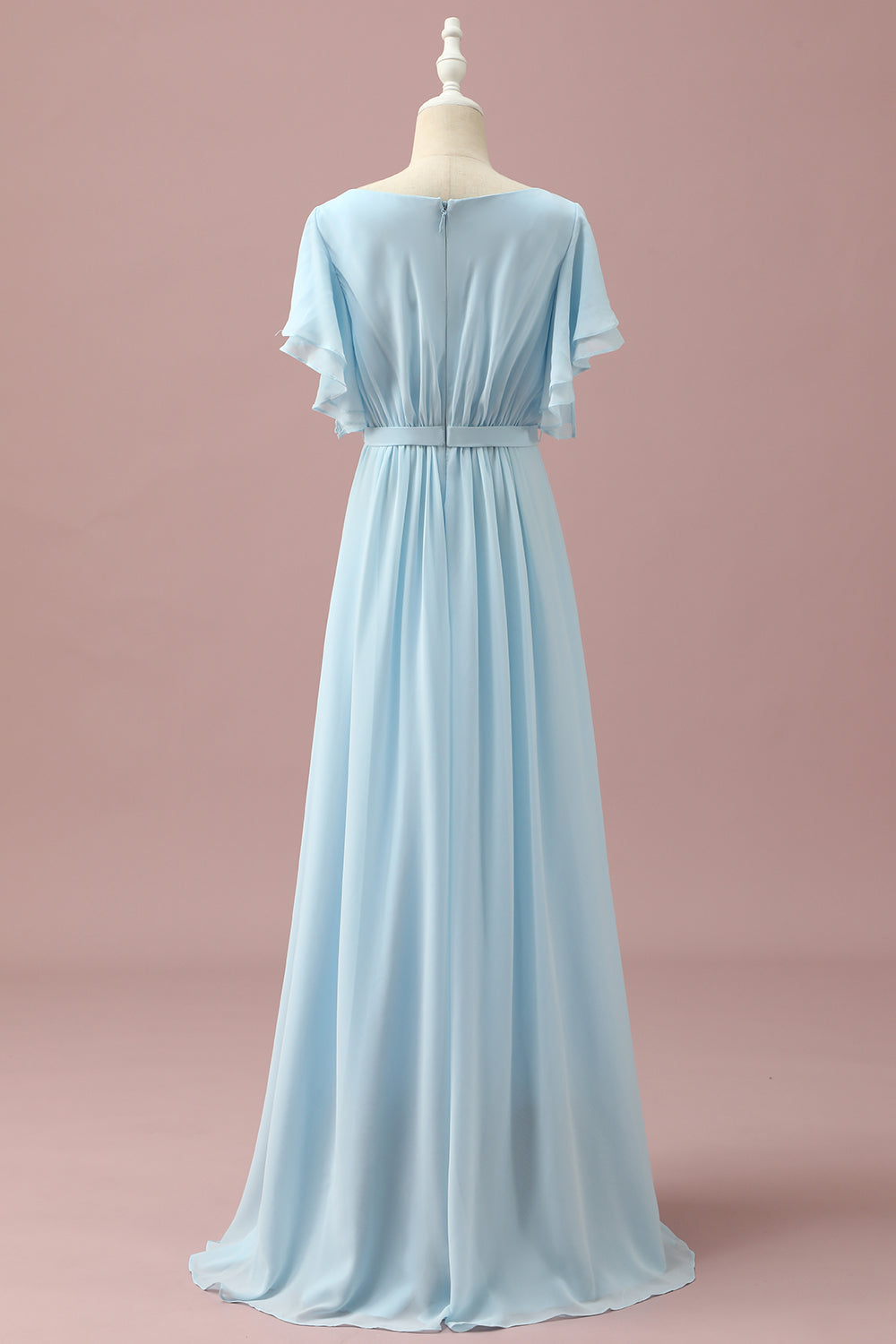 Sky Blue A Line Batwing Sleeves Chiffon Junior Bridesmaid Dress